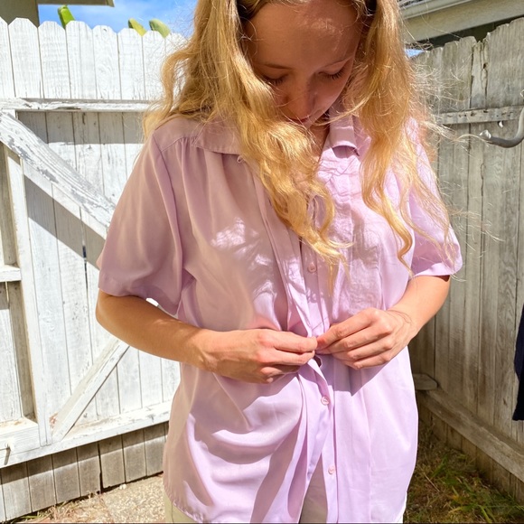 1980’s purple lilac silk like blouse top shirt - Picture 7 of 8